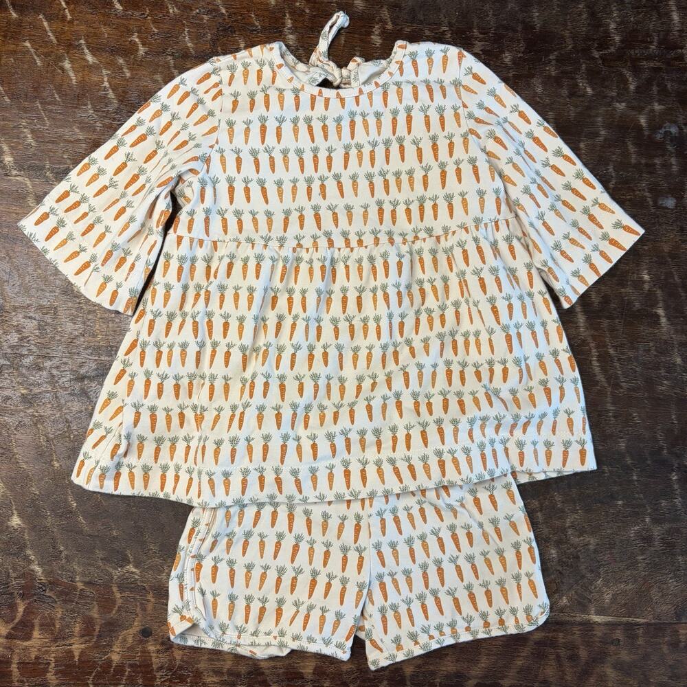 Alice + Ames Bloom Matching Set Shirt + Shorts in Carrot print Sz 7 Cotton USA